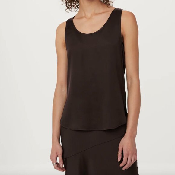 Frank & Oak Satin Tank Top in Dark Chocolate - Picture 1 of 4